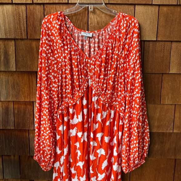 Diane Von Furstenberg DVF for Target V-Neck Ginkgo Cherry Tomato Maxi Dress 1X - Picture 5 of 13